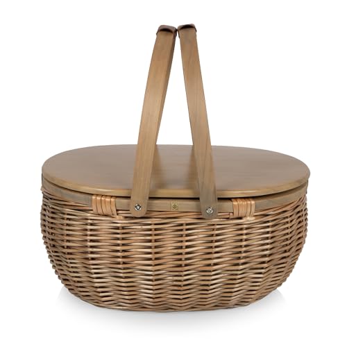PICNIC TIME Sequoia Picnic Basket with Cooler Compartment, Woven Picnic Basket with Removeable Cooler Bag, Vintage Wicker Picnic Basket, (Beige)