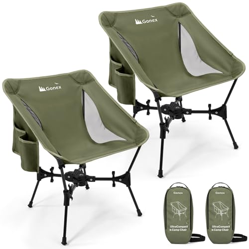 Gonex Portable Camping Chair, The 5th Gen Ultralight Compact Backpacking Foldable Lightweight Folding Chair for Outdoor Camp Hiking Beach Picnic Concert, Supports 330lbs (Army Green, 2 PCS) - color: Army Green 2pcs