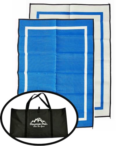 Mountain Mat 5x7 Solid Blue RV Patio Mat w Carry Bag – Extra Thick 5mm Recycled Poly Rug – Heavy-Duty, Waterproof, Reversible – Premium Outdoor Mat for Camping, Beach (Blue with Carry Bag, 5'x7') - color: Cadet Blue [5x7], style: 5' x 7'