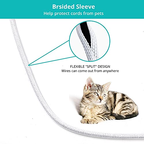 20ft - 1/4 inch White Cable Sleeve, Cable Organizer for Desk PC TV Computer, Wire Protector Cable Wrap Cover, Cord Management for Home Office - color: White, size: 20ft, 1/4''