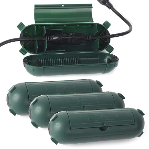 (4-Pack) Large Outdoor Extension Cord Plug Protector with Latches, Capsule Shaped Protector with Large Compartment for AWG12/14/16 Cords, Water-Resistant Holder for String Lights and Wires (Green) - color: Green, size: Large (with 4 Latches)