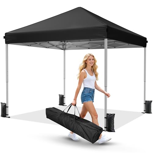 Driftalia 10x10 Pop Up Canopy Tent, Instant Setup Portable Canopy with Carry Bag, 4 Sandbags and 8 Stakes for Outdoor Events, Parties & Camping - Black - color: Black