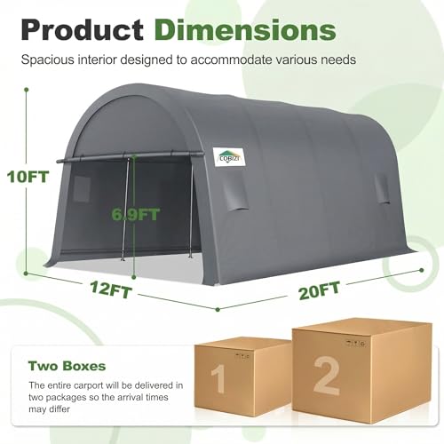 COBIZI Carport Canopy 12x20 Heavy Duty Portable Garage, All-Season Portable Car Ports & Outdoor Storage Shed, Galvanized Frame Vehicle Shelter with Removable Doors and Vents, Gray - color: Gray, size: 12'x20'
