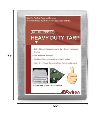 10'x 12' Tarps Heavy Duty Thick Waterproof, Poly Canopy Silver Tent Shelter Cover, 10 Mil Tarpaulin Shade, Rip and Tear Proof, UV Resistant Tarpaulin with Grommets and Reinforced Edges - color: Silver, size: 10 x 12ft