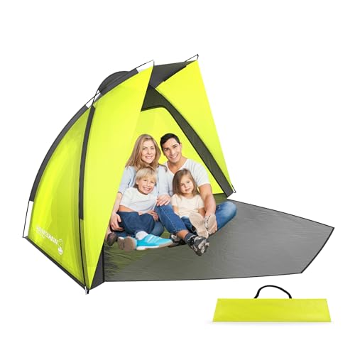 Beach Tent and Sun Shelter - Water and Wind-Resistant Shade Canopy for UV Protection - Easy Set-Up Tent with Carry Bag by Wakeman (Yellow)