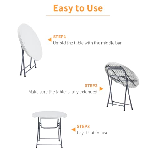 BOOSDEN 32'' Foldable Round Table, Portable Plastic Folding Card Table, Indoor Outdoor Utility Circle Folding Table for Party, Event, Camping, Picnic, Banquet, Beach, BBQ, Dining, Backyard - color: 80 X 80cm Round