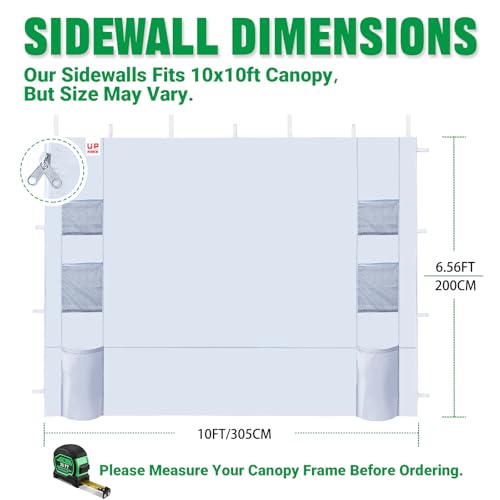 Acepic Instant Canopy Sidewalls 10x10 FT for Pop Up Canopy, Waterproof and UV Protection, 300D Polyester Canopy Walls with 6 Pockets, White/Silver(3PCS Sidewall Only, Canopy Tent NOT Included)