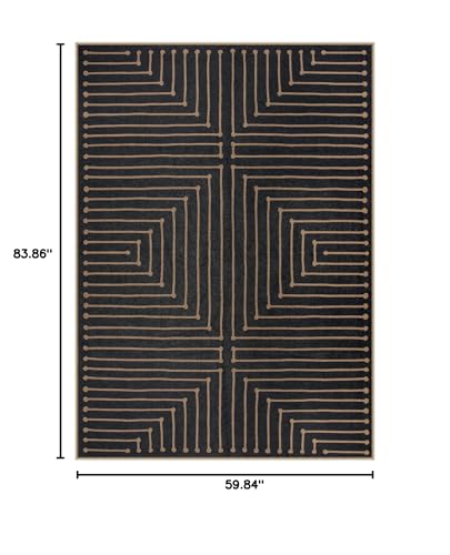 Lahome Neutral Geometric Outdoor Rug, 5x7 Black Living Room Dining Room Rug Indoor Outdoor Carpet, Farmhouse Rhombus Non Slip Non Shedding Carpet for Patio Deck Office Classroom - color: Black/Nature, size: 5x7