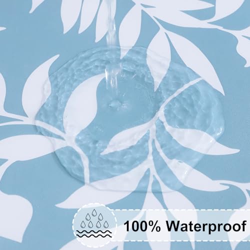 misaya Rectangle Vinyl Tablecloth, Fitted Table Cover, 100% Waterproof, Elastic Edge, Flannel Backing, Plastic Table Cloth Fit 4 Foot Folding Tables for Picnic, Outdoor (Blue Leaves, 24x48 inch) - color: Baby Blue, size: 48" x 24" (Rectangular)