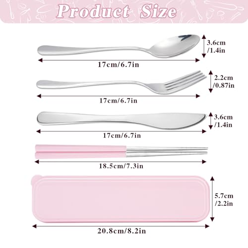 JEPELUS 2 Pcs Travel Utensils with Case, Reusable Lunch Box Silverware Set, Stainless Steel Portable Cutlery Set Fork Spoon Knife Chopsticks Flatware for Work Camping Office School Picnic Adult Kid