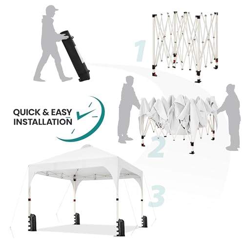 Yaheetech 10x10 Pop Up Canopy Tent with Vent, Easy Set Up Tent, Instant Sun Shelter Canopy with Wheeled Bag, 4 Sandbags, 12 Stakes & 4 Ropes, for Parties, Beach, Outdoor, Silver-Coated White - color: Silver-Coated White, size: 10x10