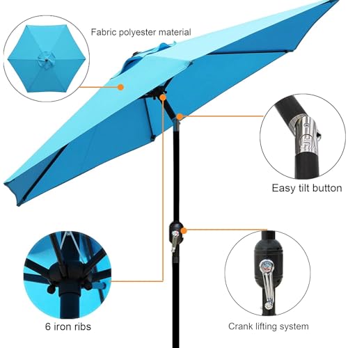 Blissun 7.5 ft Patio Umbrella, Yard Umbrella, Outdoor Market Umbrella with Push Button Tilt Crank (Light Blue) - color: Light Blue