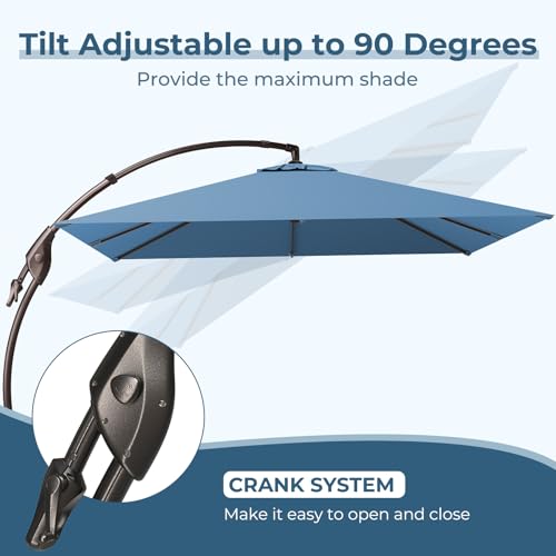 Grand patio Sunbrella 10x10 FT Cantilever Umbrella with Base Included Patio Square Aluminum Offset Umbrellas for Outdoor Pool (Sapphire Blue, 10X10 FT-SUNBRELLA) - color: Sapphire Blue-SUNBRELLA, size: 10X10 FT