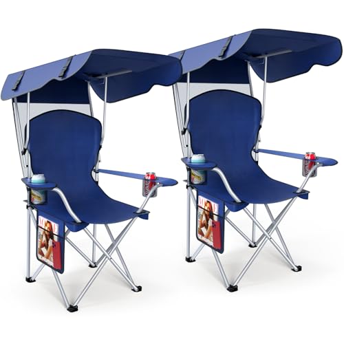 VTOY Portable Camping Chair with Canopy - Folding Chair with Canopy, Durable 600D Oxford Canopy Chair for Camping, Beach, Picnics, Fishing & Sports - color: 2pack Navy Blue
