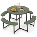 Byroce 8-Person Picnic Table for Outdoors, HDPE Picnic Table Set with 4 Benches, Umbrella Hole & Metal Frame, Heavy Duty Round Dining Table Chairs for BBQ Party in Patio, Yard & Poolside (Green) - color: Green