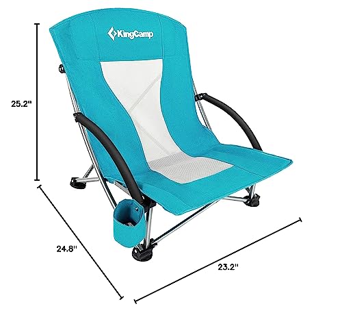 KingCamp Low Seat Beach Chair, Outdoor Camping Folding Chair with Cup Holder, 3 Colors - color: Low Cyan 1