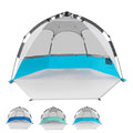 2-3 Person Large Instant Pop Up Beach Tent, UV Protection Portable Easy Setup Sun Shade Shelter, Extended Floor with 3 Ventilating Mesh Windows for Outdoor Camping Fishing (Light Blue)