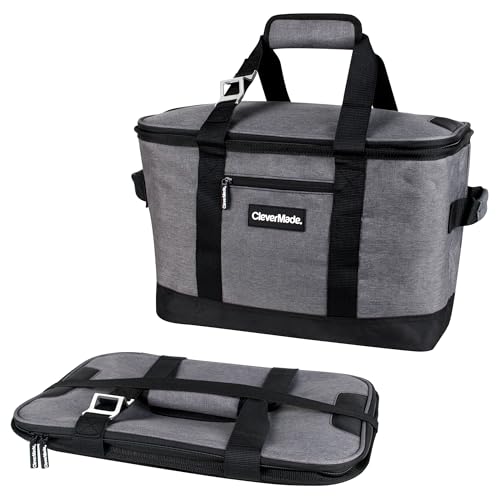 CleverMade Collapsible Insulated Cooler Bag – 50 Can Leakproof Soft Cooler for Beach, Travel, Car – Shoulder Strap, Bottle Opener – Charcoal/Black - color: Cool Gray, size: Large