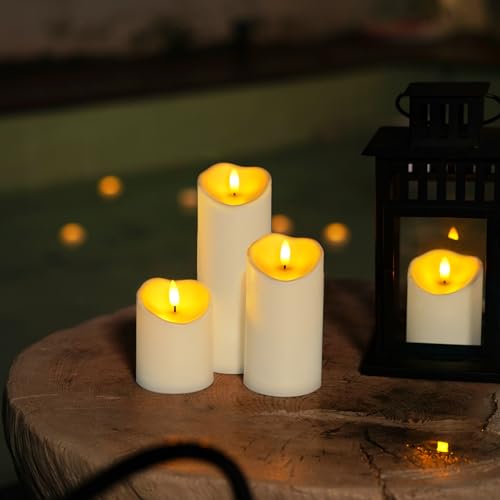 Homemory Flameless Candles with Timer and Remote Control, Battery Operated LED Candles, Realistic Fake Plastic Candles for Wedding, Festival, Home Decor, Waterproof Outdoor, D3”H4”6”8” - color: Ivory White, size: D3"H 4"6"8"