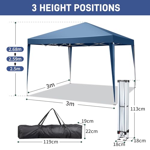 10x10ft Outdoor Pop Up Canopy Tents,Portable Instant Folding Shelter Gazebos,Waterproof Beach Tents,Easy Up Instant Commercial Canopy Tent,with Carry Bag,for Garden Camping Wedding Party BBQ (Blue) - color: Blue, size: 10x10ft