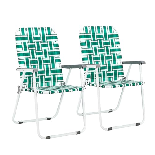 VINGLI Patio Lawn Webbed Folding Chairs Set of 2, Outdoor Beach Chair Portable Dining Chair for Yard, Garden (Green, Classic) - color: Green, size: Regular Size