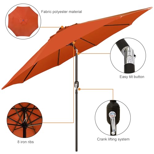 Blissun 9' Outdoor Patio Umbrella, Outdoor Table Umbrella, Yard Umbrella, Market Umbrella with 8 Sturdy Ribs, Push Button Tilt and Crank - color: Orange