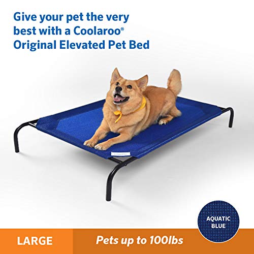 Coolaroo Original Elevated Dog Bed - Breathable Off-The-Ground Pet Bed with Cooling Fabric, Joint Relief & Moisture-Resistant Fabric, 100% Recyclable, Easy Clean, Aquatic Blue, Large - color: Aquatic Blue, style: Large Dog Bed