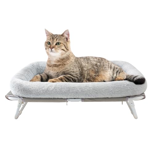 Sunhoo Elevated Cat Bed Foldable Raised Pet Hammock Self-Supporting Puppy Lounger with Off Floor Metal Frame Washable Cover for Small Dog Kitten Indoor Use 25.2x15.75x7.48 in（Grey） - color: Grey