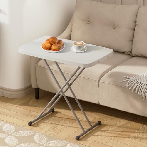 Athena Collection Folding TV Tray Couch Table 29 Inch Wide with 4 Height Adjustable, Portable Small Folding Table Dinner Tray Laptop Table for Living Room Small Space for Eating on Bed Sofa Couch - color: White-x Foot, size: 19.5"D x 30"W