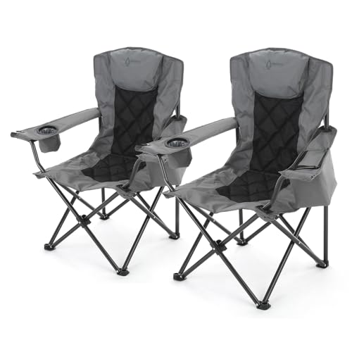 ARROWHEAD OUTDOOR 2-Pack Portable Folding Camping Quad Chair w/ 6-Can Cooler, Cup & Wine Glass Holders, Heavy-Duty Carrying Bag, Padded Armrests, Headrest & Seat, Supports up to 550lbs