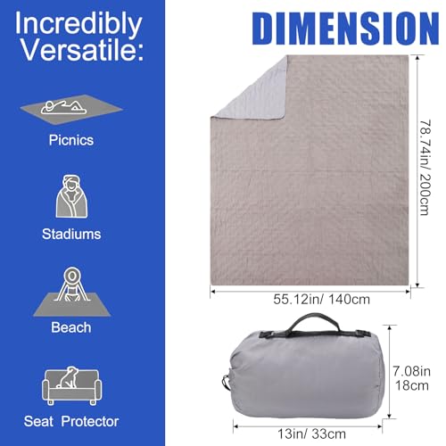 Tranqun 2 Large Outdoor Blanket 78'' x 55'' Quilted Windproof Waterproof Fleece Sandproof Stadium Foldable Warm Blanket for Camping Picnic Sporting Events Cold Weather (Gray) - color: Gray