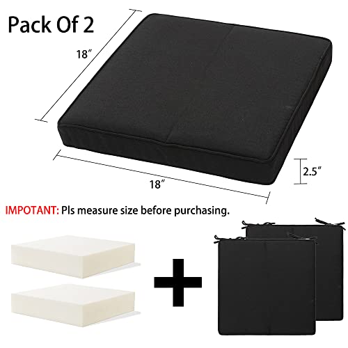 Magpie Fabrics Indoor Outdoor Waterproof Square Chair Cushion, 18" x 18" x 2.5", 2 Pack, Water Resistant Seat Cushions, for Patio Garden Office, Black - color: Black