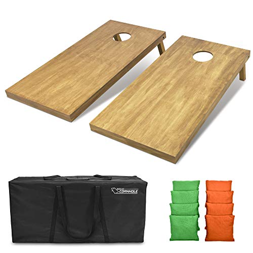 GoSports 4 ft x 2 ft Regulation Size Wooden Cornhole Boards Set with Light Brown Finish - Includes Carrying Case and Bean Bags - color: Bright Green & Orange, size: 4 ft x 2 ft