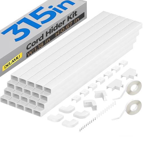 Delamu Cable Hider, 315in Cord Covers for Wires on Wall, One-Cord Cord Hider, Paintable Wire Hiders Wire Covers for Cords, Cable Management for Hiding 3-4 Wires, 20x L15.7 W0.1.18 H0.60in, White - size: 315in x 1.18in x 0.67in