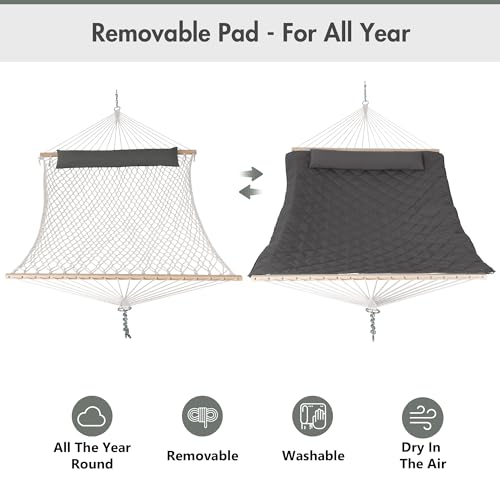 ANOW 13.5FT Curved Wood Stand with Portable Rope Hammock, Heavy Duty Larch Wood Arc Stand with 2 Chains, 4 Balance Ropes and 4 Carabiners, Includes Gray Hammock with Spreader Bars - color: Grey