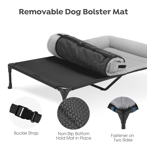 Veehoo Orthopedic Elevated Dog Bed with Fluffy Plush Bolster Cushion, Indoor Raised Dog Beds for Large Dogs, Soft Pet Sofa Cot with Removable Washable Mat, No-Slip Feet, 59 x 37 inches, Grey - color: Grey, size: 59.0"l X 37.0"w X 9.0"th