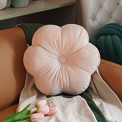 ARTMAGIC Flower Shaped Velvet Decorative Throw Pillow Cushion Ultra Soft Cute Floor Pillow for Couch Bed Sofa (Light Pink) - color: Light Pink