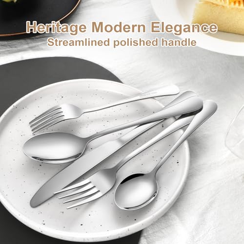Silverware Set 20 Piece Stainless Steel Flatware Set Silverware Utensils for 4 People Includes Forks Knives Spoons & Salad Forks Dishwasher Safe Durable Tableware for Home Restaurant or Outdoor Use - style: 20-Piece Silver