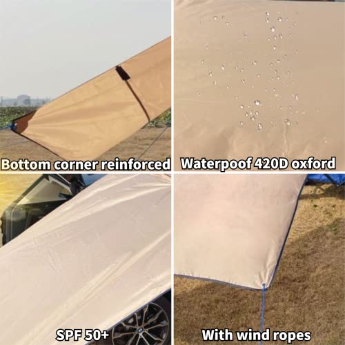 DANCHEL OUTDOOR Waterproof Car Awning Side Wall, Sun Shade Windbreak & Privacy Extension Lateral Tarp for Roof Rack Awning Overland Accessories(Khaki, 8.2ftx6.5ft) - color: Khaki, size: 8.2x6.5ft