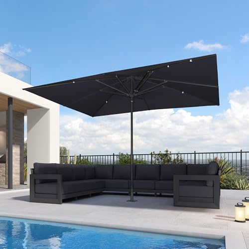 PURPLE LEAF 12' x 9' Rectangular Semi-Auto Outdoor Patio Umbrella Aluminium Market Umbrella Table Sun Umbrella with 1.89" Rod and 8 Sturdy Ribs for Deck Lawn Pool Garden, Navy Blue - color: Navy Blue, size: 9' x 12'