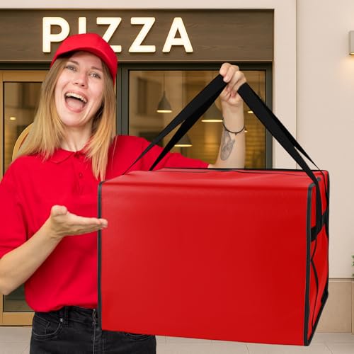 Bodaon Pizza Bags for Delivery, 20" x 20" x 14" Pizza Warmer Bags for Carry Hot, Insulated Pizza Delivery Bag for Commercial Use, Pizza Carrier for Food Catering, Food Delivery Accessories, Red - color: Red, size: 20" x 20" x 14"H