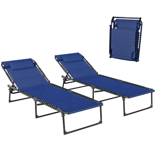 Outsunny Folding Chaise Lounge Chair Set of 2, Patio Sun Tanning Chair, Outdoor Chaise Lounger with 4-Position Reclining Back, Breathable Mesh Seat for Beach, Poolside, Yard, Blue - color: Blue, size: 2 Packs