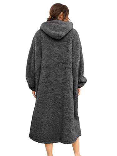 Sherpa Wearable Blanket Oversized Hoodie Sweatshirt TV Blanket with Long Sleeves and Pocket (DarkGray, One Size) - color: Darkgray