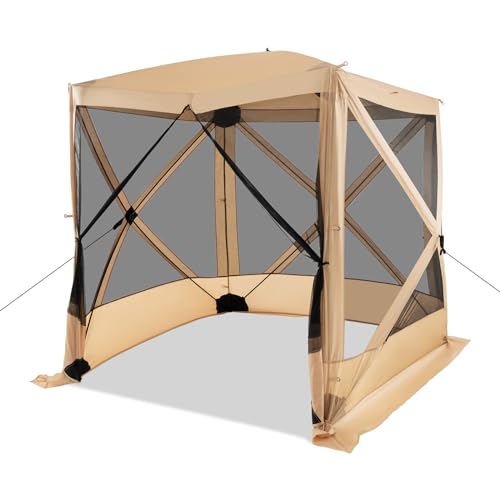 Tangkula 6.7x6.7 Ft Pop Up Gazebo with Netting, Portable Screen Tent with 4 Sided Mesh Walls, 2 Sunshade Cloths, UV 50+ Instant Canopy Shelter with Carry Bag for Camping, Lawn, Backyard - color: Coffee, size: 6.7x6.7 Ft