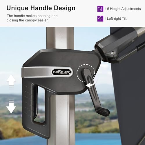 PURPLE LEAF 8' X 8' Left-right Tilting Patio Umbrella with Base Outdoor Swivel Cantilever Offset Aluminum Umbrella with Champagne Frame and 360-degree Rotation for Garden Deck Pool, Grey - color: Gray, size: 8' x 8'(Tilt)