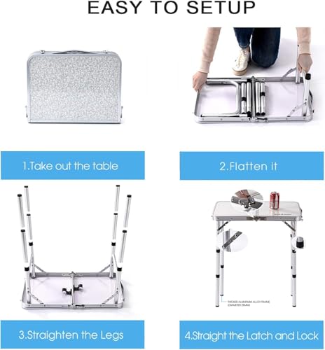 YUFIFAIRY Folding Table Small, 24''L x16''W Camp Aluminum Table with Adjustable Height Legs, Indoor Outdoor Lightweight Portable Folding Aluminum Dining Table for Picnic Camping 2-Feet（10"/19"/27） - color: Silver & Sage Gray, size: 24"L x 16"W x 27.48"H