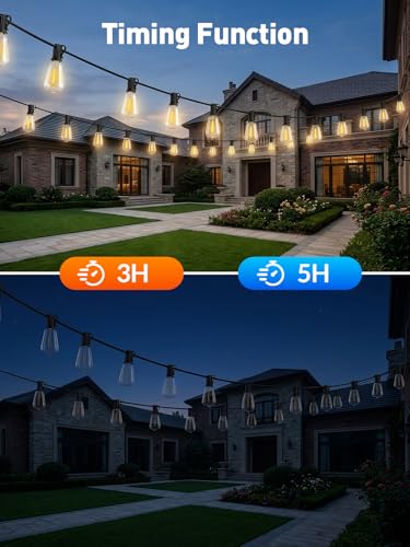 65ft-Solar-String-Lights-Outdoor-Waterproof-Solor-Powered-Patio-Light-Hanging-Outside-Backyard-Camping-Yard-Gazebo-Garden-Pergola-Bistro-Balcony-Cafe-Party-Fence-Lighting-LED with Edison Bulb & Remote