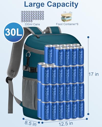 Pritent Cooler Backpack Insulated Waterproof,30/45 Cans Backpack Coolers Leakproof Lunch Backpack for Men Women Portable Soft Cooler Bag for Beach Camping Trave Picnic - color: leather dark blue, size: 45 Cans