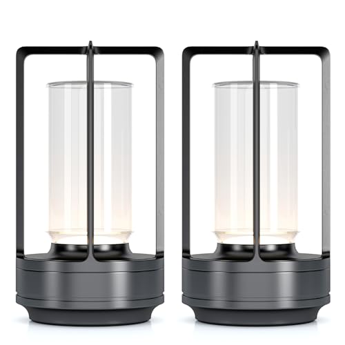 Portable Metal Table Lamp for Indoor/Outdoor ,Rechargeable Cordless LED Lamp, 3-Colour Infinitely Dimming Battery Powered Small Desk Lamp, Restaurant/Bedroom/Bar/Coffee/Camping Light (Grey Set of 2) - color: Grey Set of 2