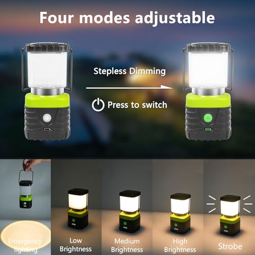 Jarxin 3PCS 3200K Warm Light LED Camping Lantern Rechargeable 1000LM, 4500mAh Power Bank, Flashlight for Hurricane Emergency, Hiking, IP44 Waterproof Lantern(Green) - style: Green/warm light